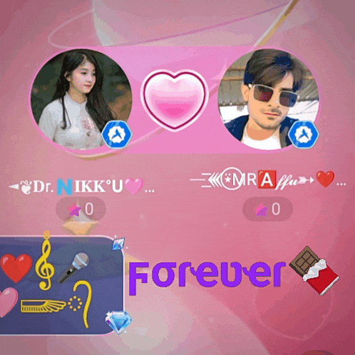 a girl and a man are sitting next to each other on a pink background with the words forever in the corner