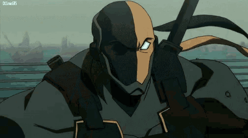 a close up of a cartoon character holding a sword .