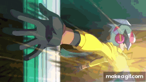 a cartoon character is reaching out towards a door with a makeagif.com watermark
