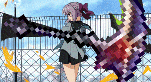 a pixel art of a girl holding a large sword