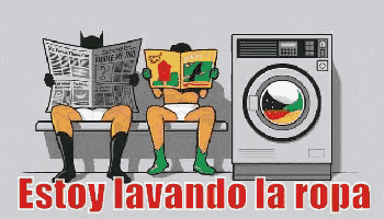 a cartoon of batman and robin sitting next to a washing machine