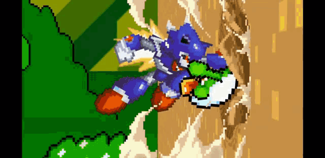 a pixel art of sonic the hedgehog is flying through the air