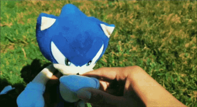 a person is holding a stuffed animal in their hand