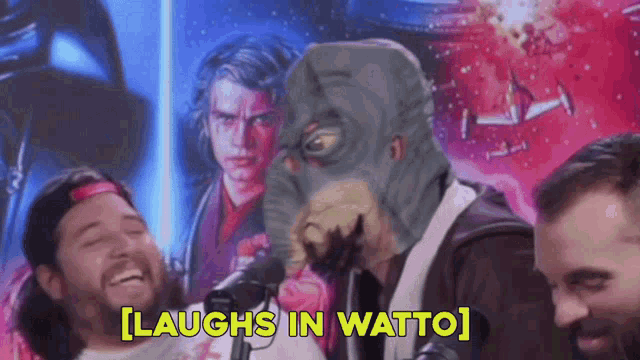 a group of men are laughing with the words laughs in watto in yellow letters