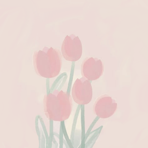 a bunch of pink tulips with green stems on a pink background .
