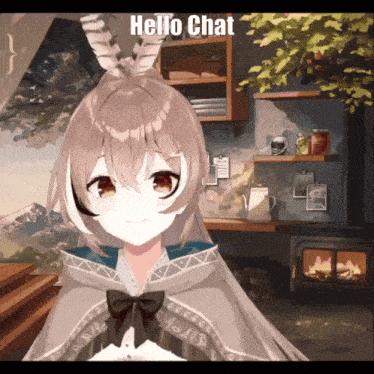 a picture of a girl with horns and the words hello chat