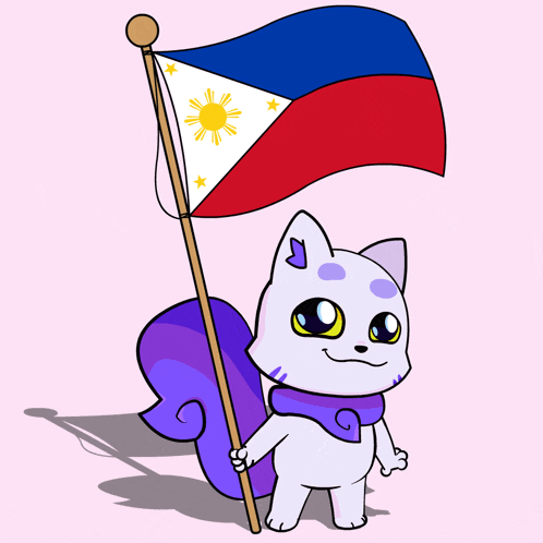 a cartoon of a cat holding a flag of the philippines