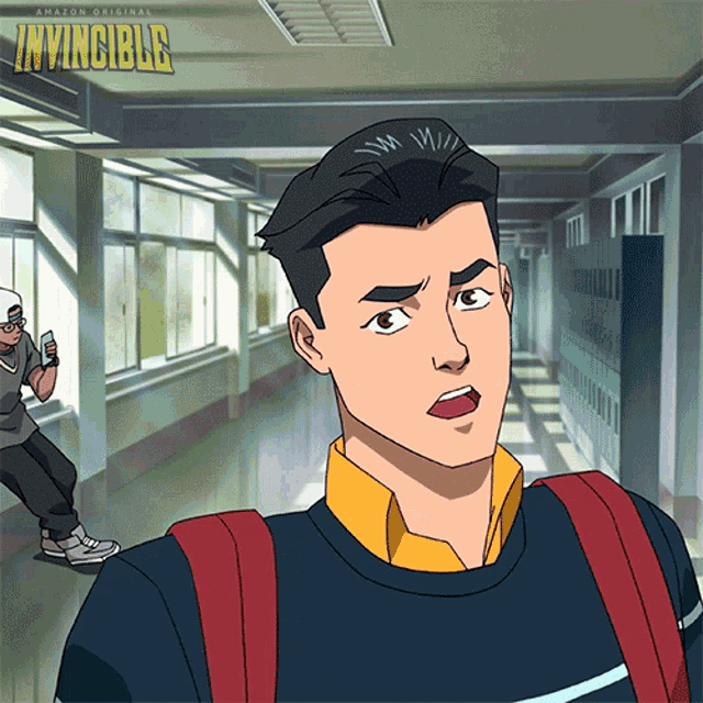 a cartoon of a boy with the word invincible on the bottom