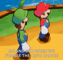 mario and luigi are standing next to each other in a video game .