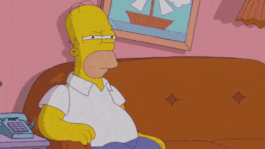 a cartoon character sits on a couch in front of a house