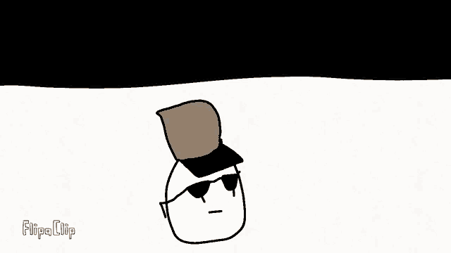 a cartoon of a person wearing sunglasses and a hat with a bag on top of it .