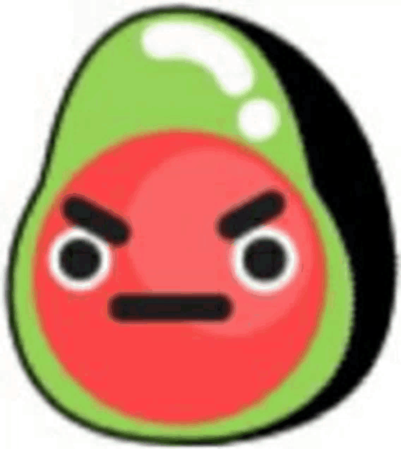 a cartoon avocado with an angry face on it 's face .