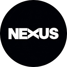 a black circle with the word nexus on it .