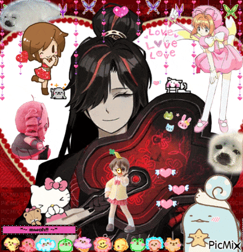 a collage of anime characters with the words love love love written in the middle
