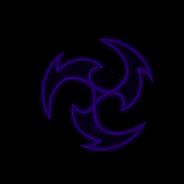 a purple symbol with a black background is glowing