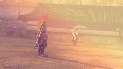 a couple of people are running in a field in front of a building in a video game .