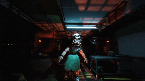 a creepy doll with a green dress and a star on it