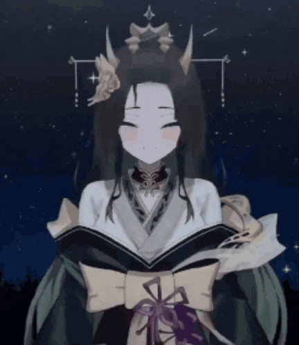 a girl with horns on her head is wearing a kimono
