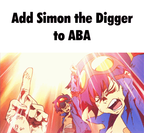 a picture of a cartoon character with the words add simon the digger to aba on it