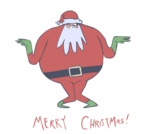 a cartoon drawing of santa claus with the words merry christmas written below him