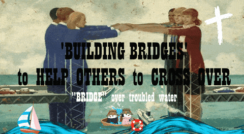 a poster that says building bridges to help others to cross over