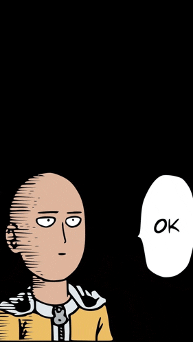 a cartoon of a bald man with a speech bubble saying ok