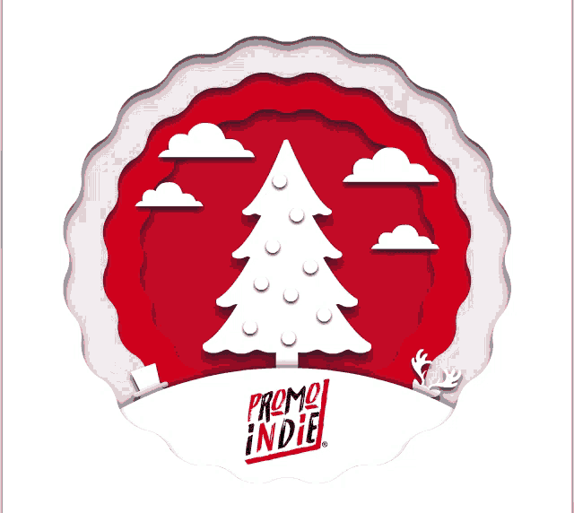 an advertisement for promo indie shows a christmas tree and a snowman