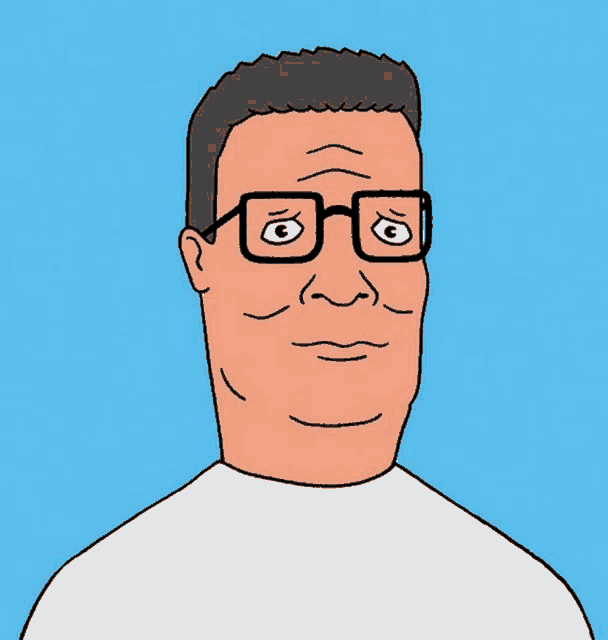 a cartoon drawing of king of the hill wearing glasses