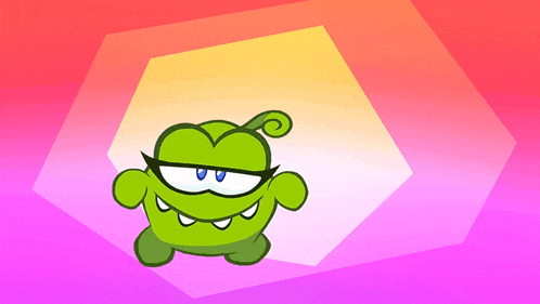 a green cartoon character with a swirl on its head and blue eyes