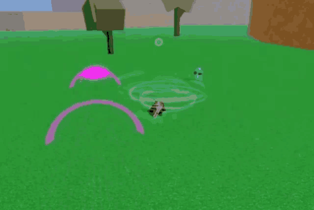 a person is flying through the air in a video game with a purple circle in the middle of the grass .