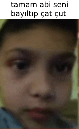 a close up of a child 's face with the words tamam abi seni bayiltip cat cut written above it