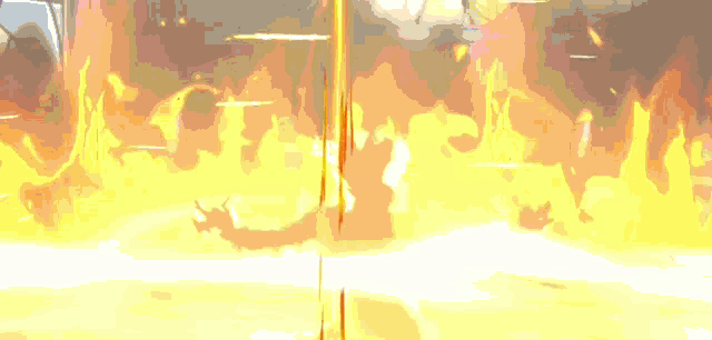 a cartoon character is surrounded by a huge fireball in a video game .