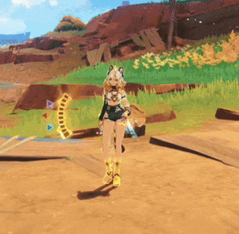 a cartoon character is standing on a dirt road in a field