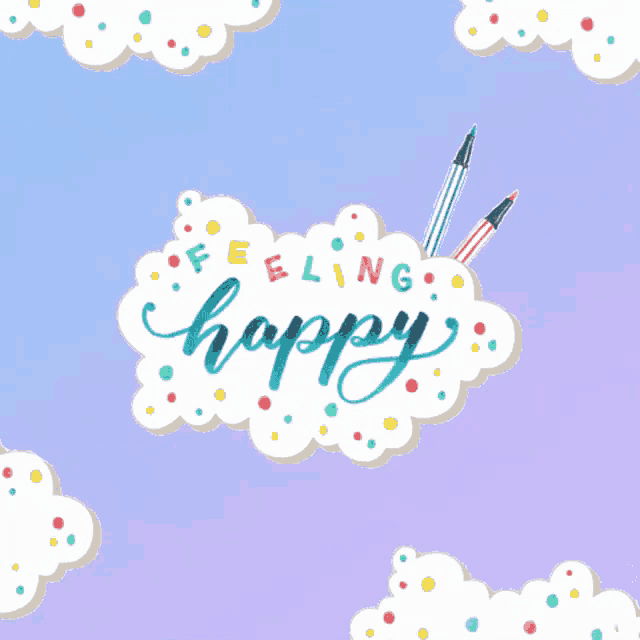 a cloud with the words feeling happy written inside of it