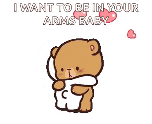 a cartoon of a teddy bear hugging another teddy bear with hearts coming out of its head .
