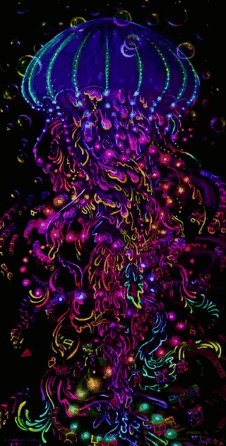 a painting of a jellyfish with bubbles coming out of its mouth