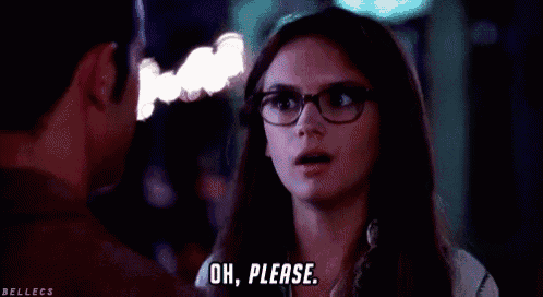 a woman wearing glasses is talking to a man and asking him to please .