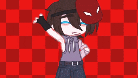 a drawing of a boy wearing a spiderman mask on a red checkered background