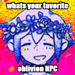a cartoon of a girl with a flower crown on her head and the words `` whats your favorite oblivion npc ''