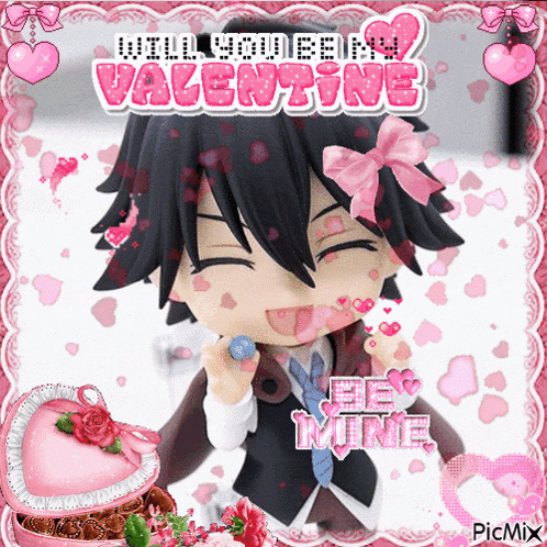 a valentine 's day card with a doll and the words will you be my valentine be mine