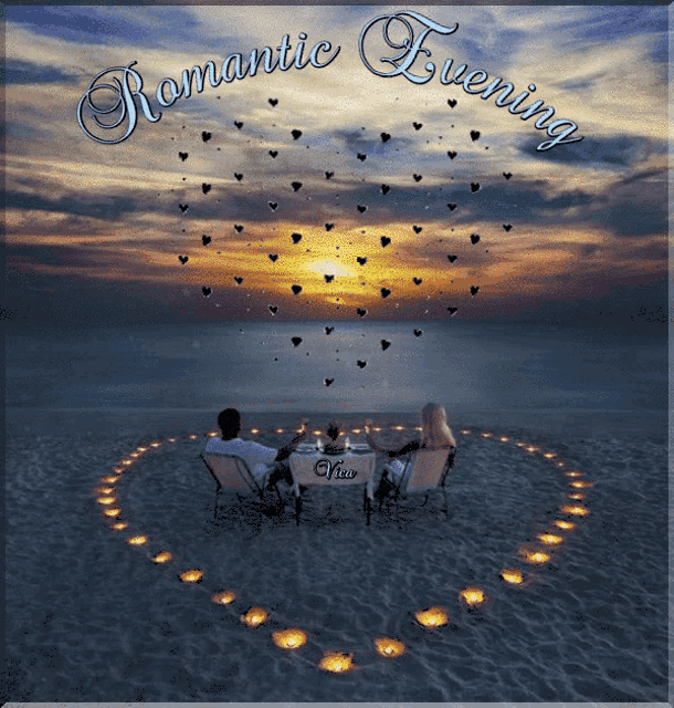 a couple sitting at a table with candles in the shape of a heart