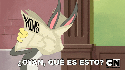 a cartoon of bugs bunny reading a newspaper with the caption " oyan que es esto cn "