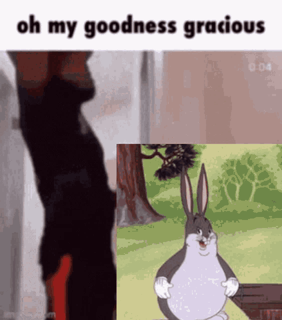 a meme of bugs bunny and a man with the words oh my goodness gracious