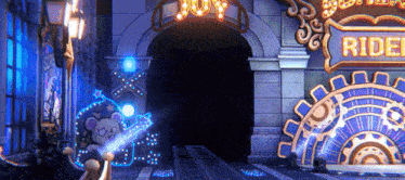 a sign that says ride is above a roller coaster