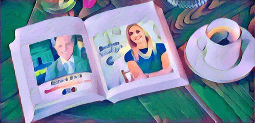 an open book with a picture of a man and a woman and the name richard on it