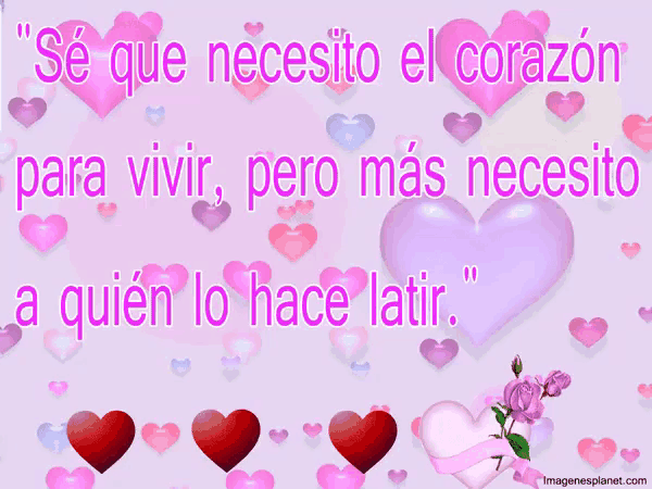 a pink background with hearts and the words " se que necesito el corazon para vivir pero más necesito a quien lo hace latir "