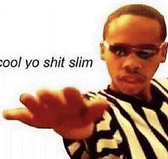 a man wearing sunglasses and a striped shirt is making a funny face and says `` cool yo shit slim '' .