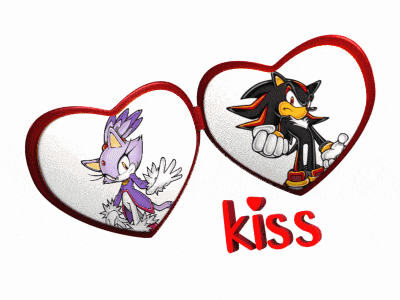 a shadow the hedgehog and blaze the cat are kissing
