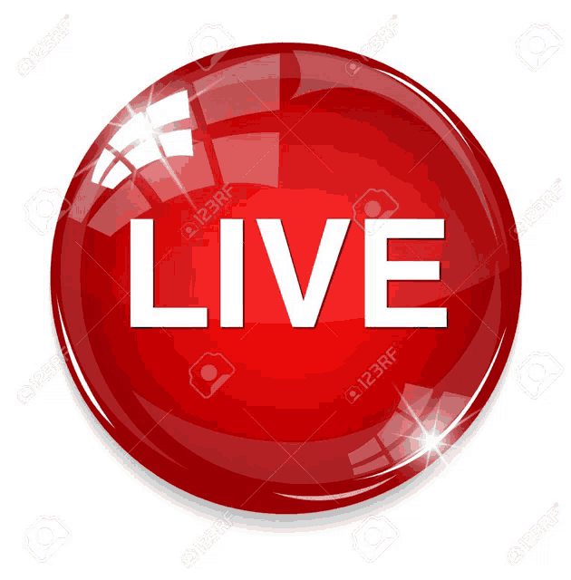 a red button with the word live on it on a white background