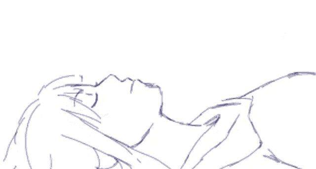 a drawing of a person laying down with a few lines coming out of their mouth
